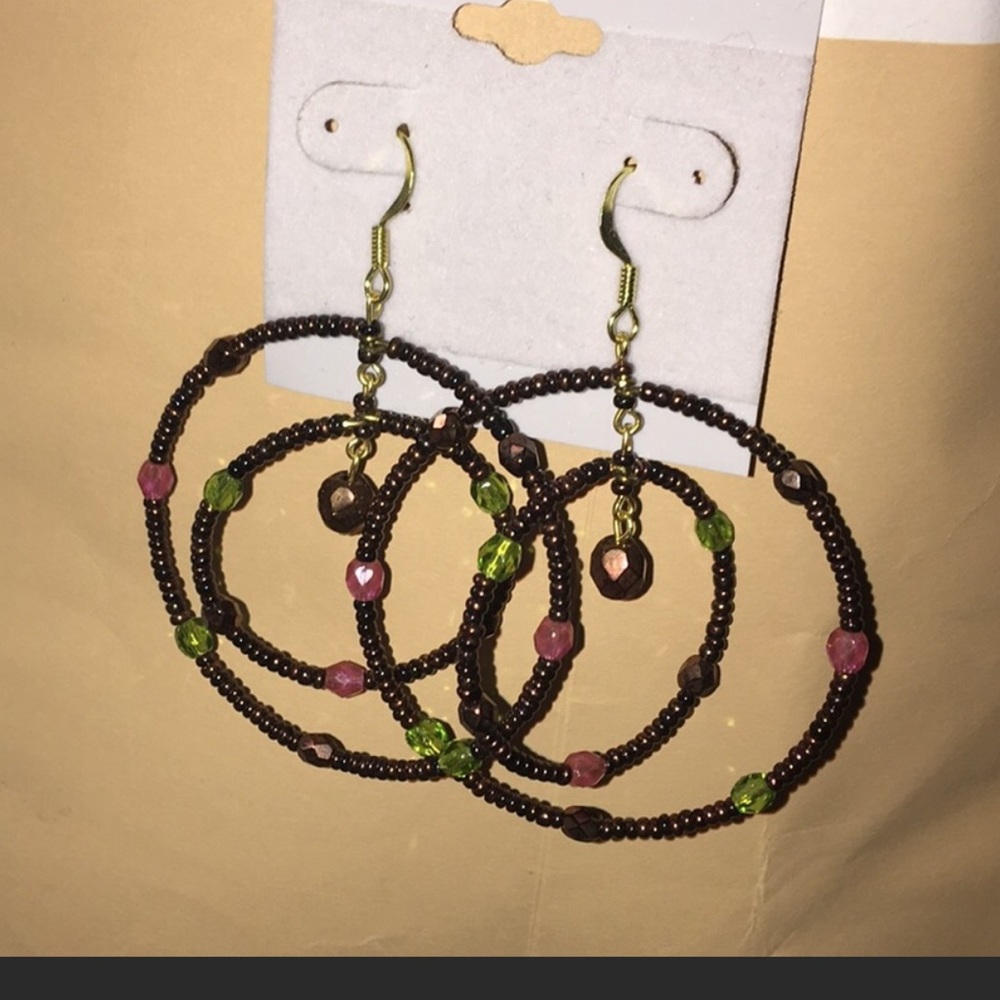 BNWOT Circle in Circle Boho Beaded Hoops 2.5”